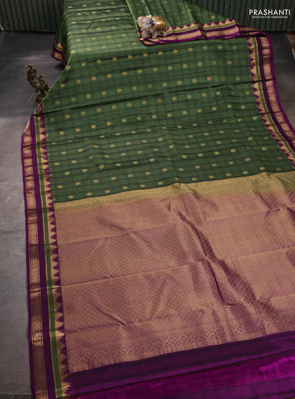 Pure kanchipuram silk saree sap green and purple with zari woven buttas and zari woven border