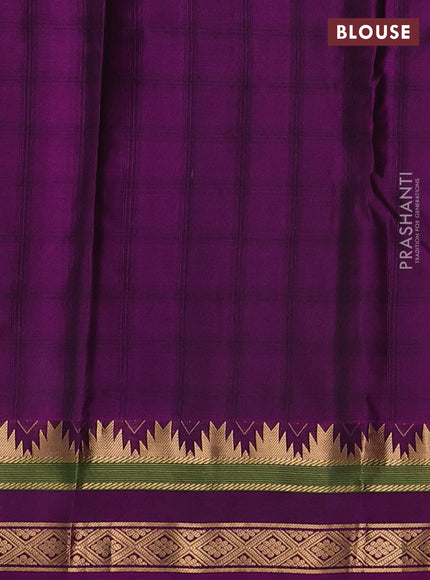 Pure kanchipuram silk saree sap green and purple with zari woven buttas and zari woven border