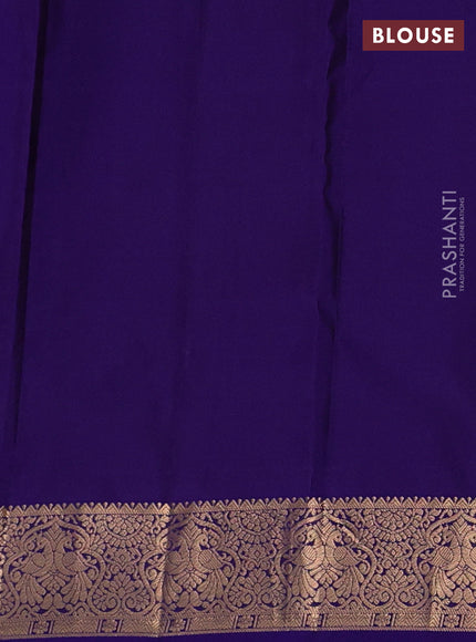 Pure kanchipuram silk saree blue with allover zari checks & buttas and zari woven border