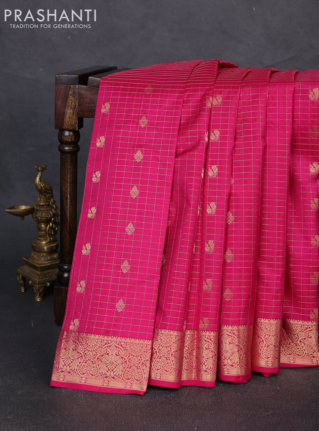 Pure kanchipuram silk saree pink with allover zari checks & buttas and zari woven border