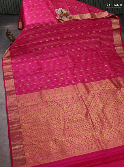 Pure kanchipuram silk saree pink with allover zari checks & buttas and zari woven border
