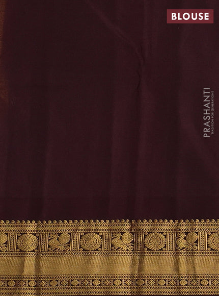 Pure kanchipuram silk saree mustard yellow and brown with zari woven buttas and zari woven border