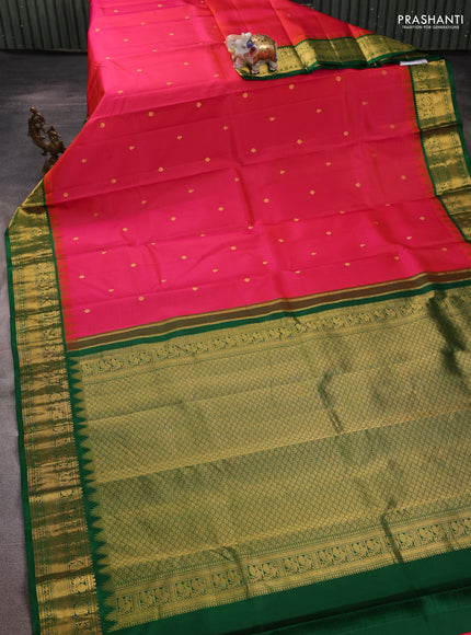 Pure kanchipuram silk saree dual shade of pinkish orange and green with zari woven buttas and zari woven border
