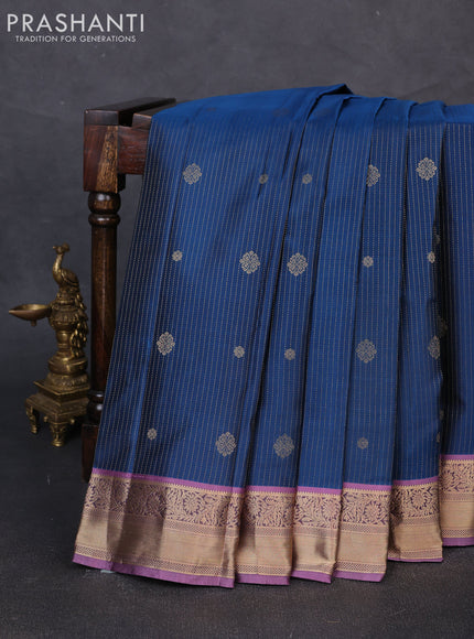 Pure kanchipuram silk saree peacock blue and lavender shade with allover zari weaves & buttas and zari woven border