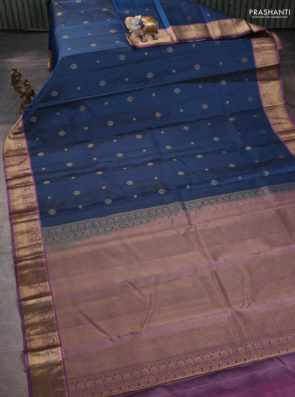 Pure kanchipuram silk saree peacock blue and lavender shade with allover zari weaves & buttas and zari woven border