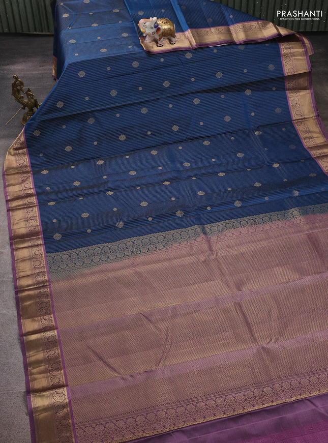 Pure kanchipuram silk saree peacock blue and lavender shade with allover zari weaves & buttas and zari woven border