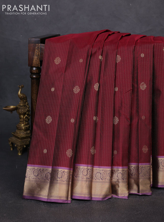Pure kanchipuram silk saree maroon and lavender shade with allover zari weaves & buttas and zari woven border