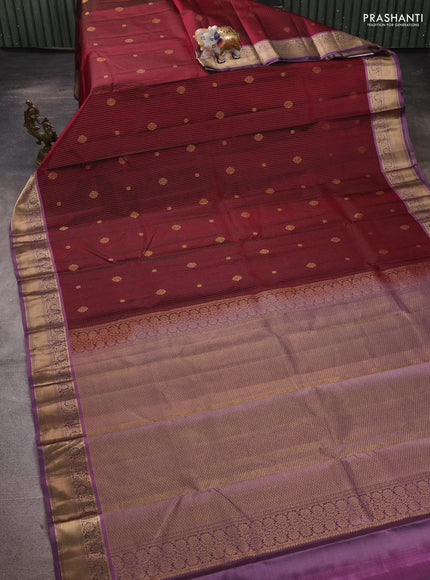 Pure kanchipuram silk saree maroon and lavender shade with allover zari weaves & buttas and zari woven border