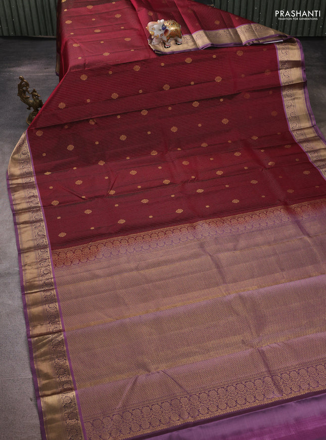 Pure kanchipuram silk saree maroon and lavender shade with allover zari weaves & buttas and zari woven border