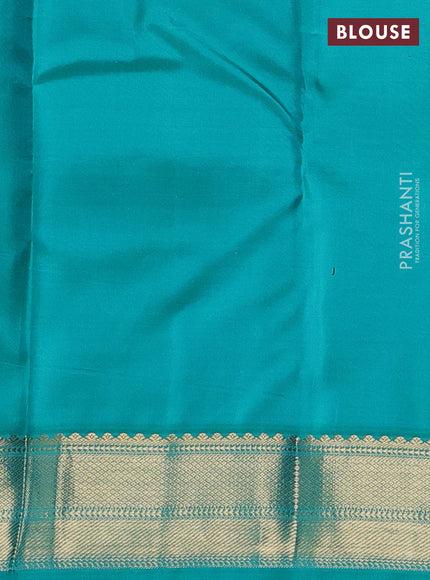 Pure kanchipuram silk saree coffee brown and teal blue with allover zari weaves and zari woven korvai border