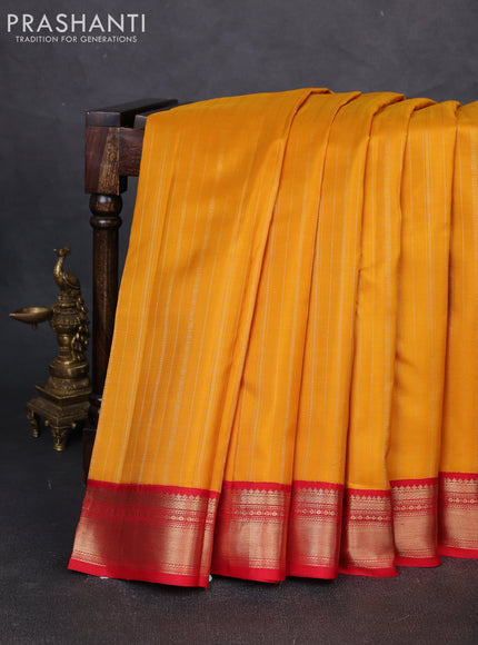 Pure kanchipuram silk saree mustard yellow and red with allover zari weaves and zari woven korvai border