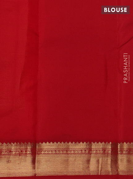 Pure kanchipuram silk saree mustard yellow and red with allover zari weaves and zari woven korvai border
