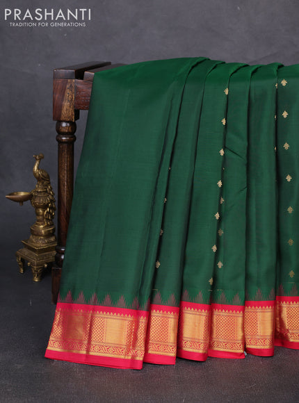 Pure kanchipuram silk saree green and dark pink with zari woven buttas and zari woven korvai border