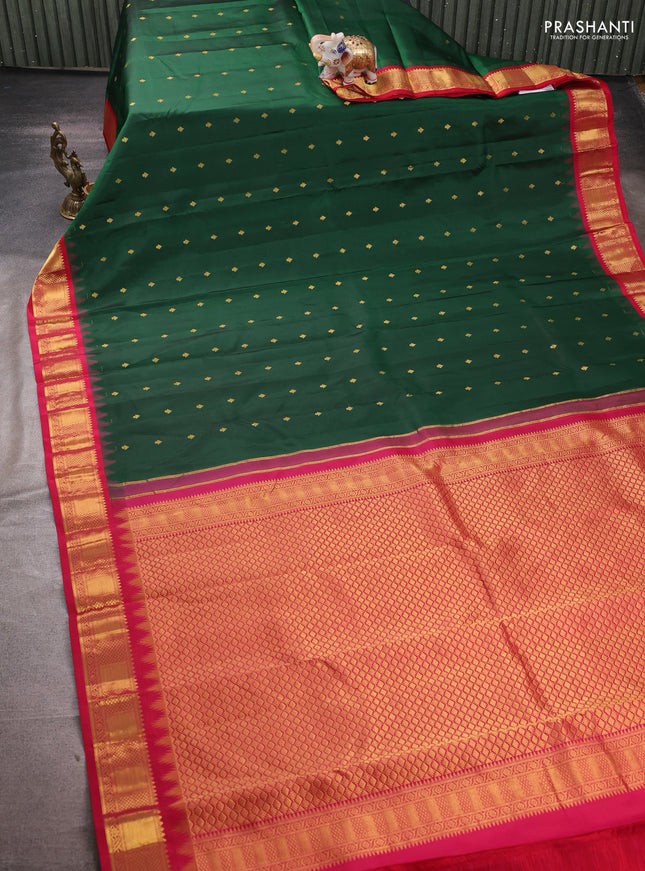 Pure kanchipuram silk saree green and dark pink with zari woven buttas and zari woven korvai border