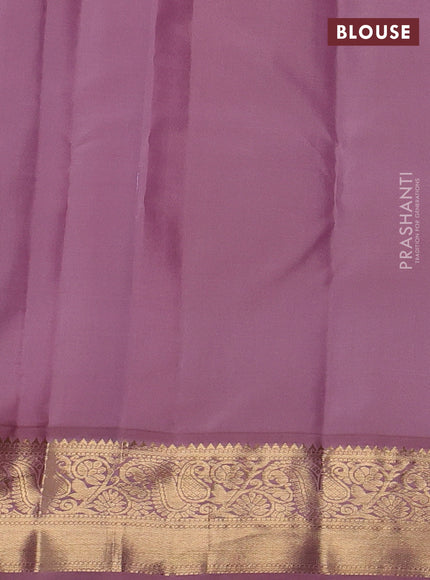 Pure kanchipuram silk saree blue and pastel pink with allover zari weaves and zari woven korvai border