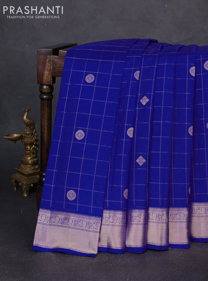 Pure kanchipuram silk saree royal blue with allover zari checks & buttas and zari woven border