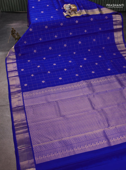 Pure kanchipuram silk saree royal blue with allover zari checks & buttas and zari woven border