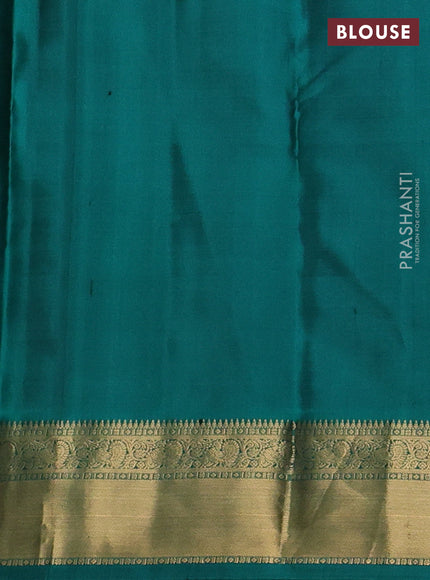 Pure kanchipuram silk saree mehendi green and peacock green with allover zari checks & buttas and zari woven border