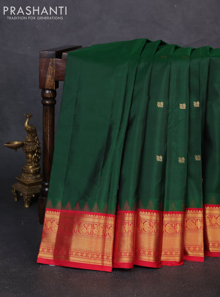 Pure kanchipuram silk saree green and red with annam zari woven buttas and temple woven zari border