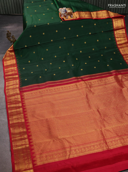 Pure kanchipuram silk saree green and red with annam zari woven buttas and temple woven zari border