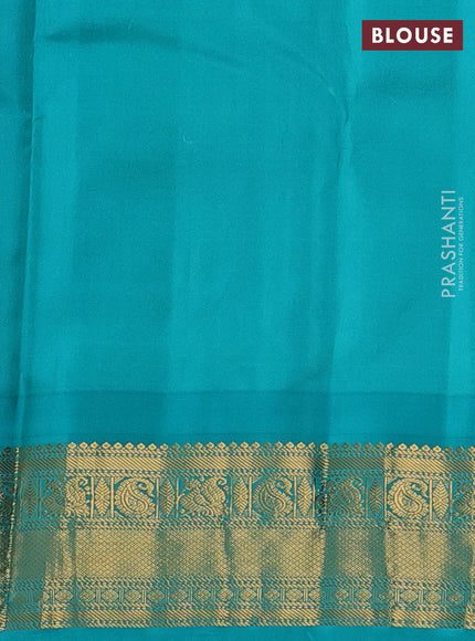 Pure kanchipuram silk saree deep wine shade and teal blue with annam zari woven buttas and temple woven zari border
