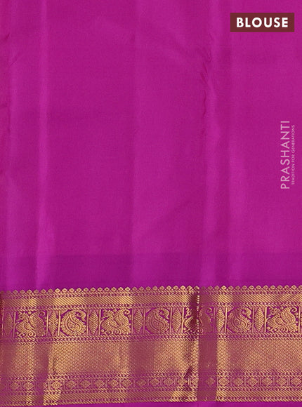 Pure kanchipuram silk saree lime green and purple with annam zari woven buttas and temple woven zari border