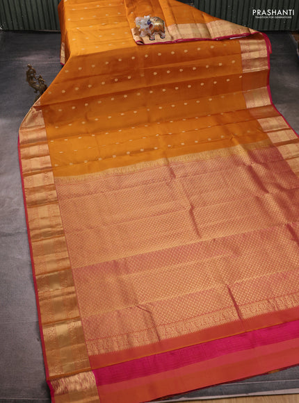 Pure kanchipuram silk saree mustard yellow and pink with zari woven buttas and zari woven border