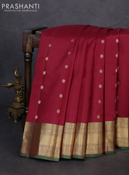 Pure kanchipuram silk saree maroon and green with zari woven buttas and zari woven border