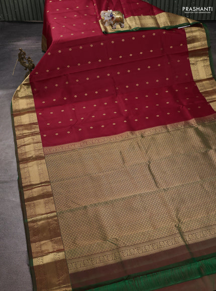 Pure kanchipuram silk saree maroon and green with zari woven buttas and zari woven border