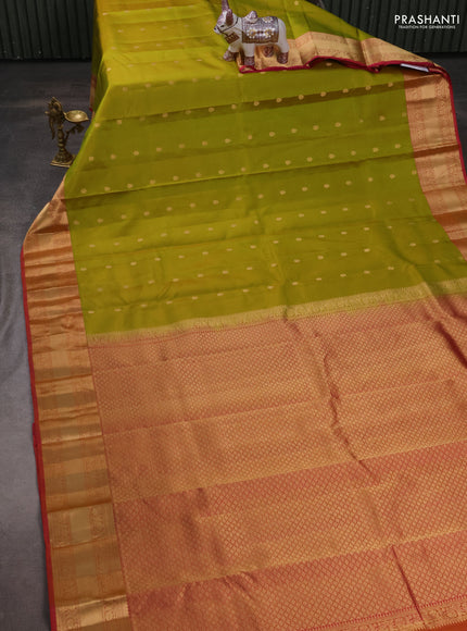 Pure kanchipuram silk saree light green and pink with zari woven buttas and zari woven border