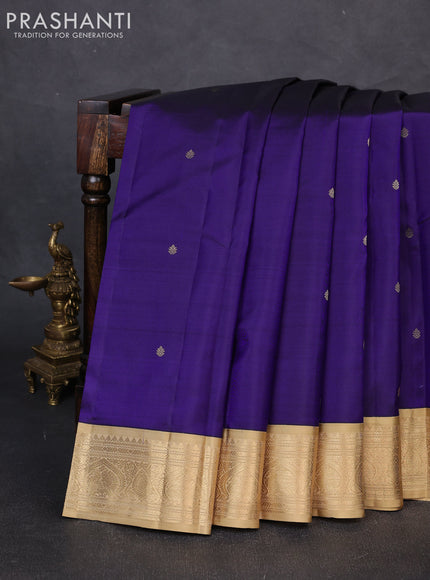 Pure kanchipuram silk saree blue and sandal with zari woven buttas and zari woven korvai border