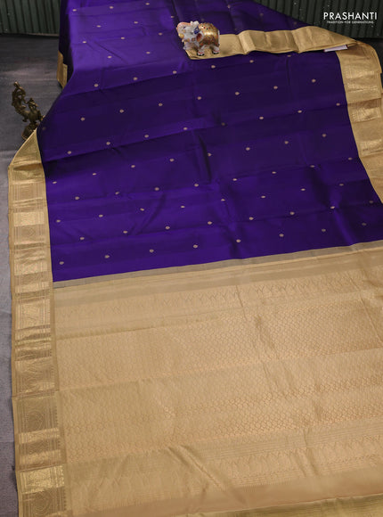 Pure kanchipuram silk saree blue and sandal with zari woven buttas and zari woven korvai border