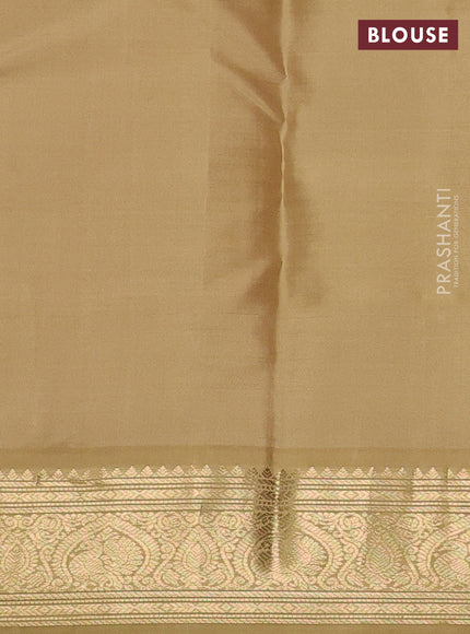 Pure kanchipuram silk saree blue and sandal with zari woven buttas and zari woven korvai border