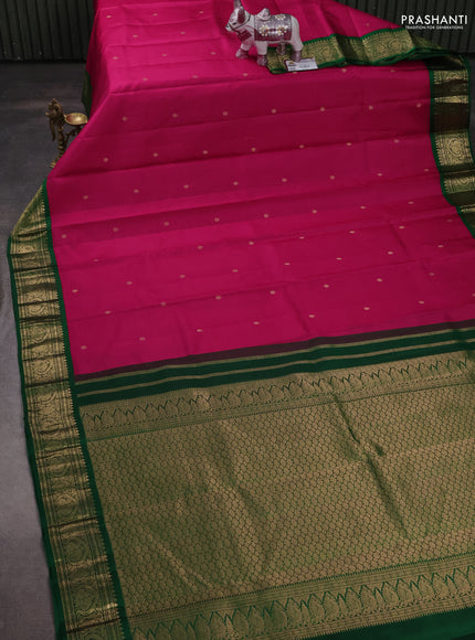 Pure kanchipuram silk saree pink and green with zari woven buttas and zari woven korvai border