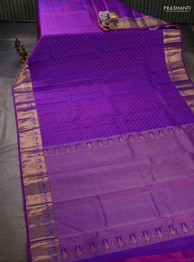Pure kanchipuram silk saree purple with allover zari woven 1000 buttas and zari woven border