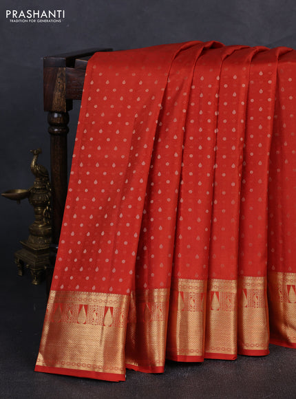 Pure kanchipuram silk saree orange with allover zari woven 1000 buttas and zari woven border