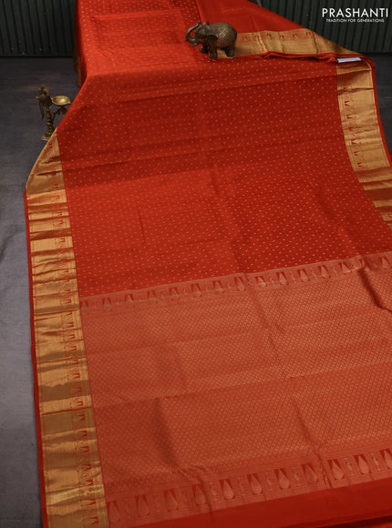 Pure kanchipuram silk saree orange with allover zari woven 1000 buttas and zari woven border