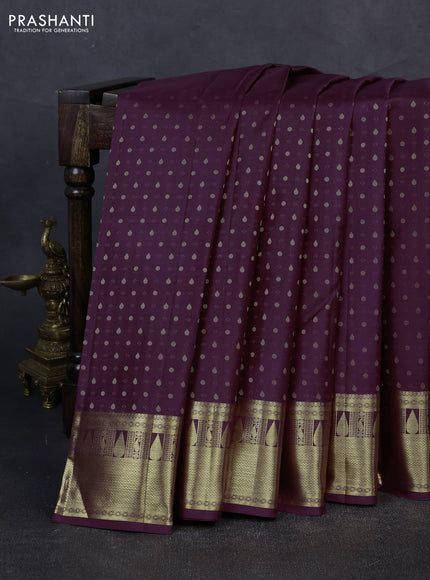 Pure kanchipuram silk saree deep purple with allover zari woven 1000 buttas and zari woven border