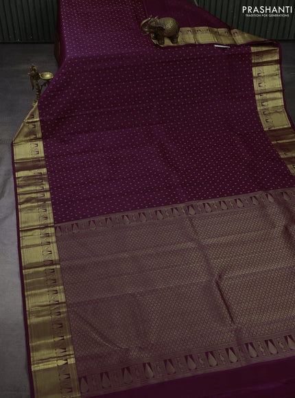 Pure kanchipuram silk saree deep purple with allover zari woven 1000 buttas and zari woven border