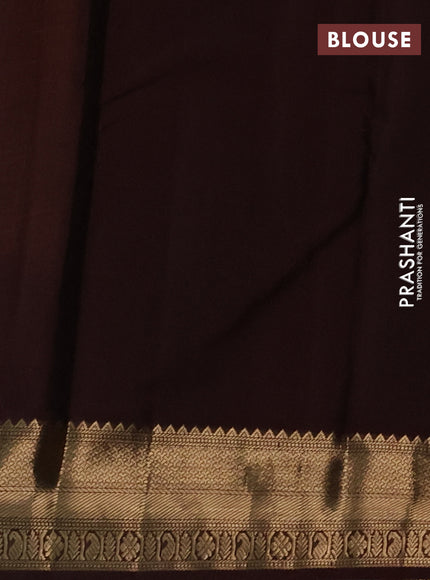 Pure kanchipuram silk saree yellow and coffee brown with zari woven buttas and zari woven korvai border