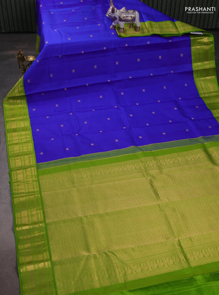 Pure kanchipuram silk saree royal blue and light green with zari woven buttas and zari woven korvai border