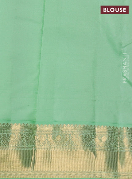 Pure kanchipuram silk saree drak green and teal green with zari woven buttas and zari woven korvai border