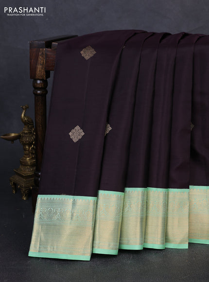 Pure kanchipuram silk saree deep jamun and pista green with zari woven buttas and zari woven korvai border