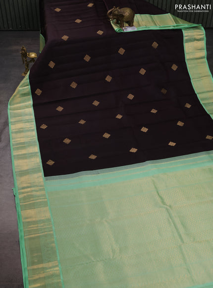 Pure kanchipuram silk saree deep jamun and pista green with zari woven buttas and zari woven korvai border