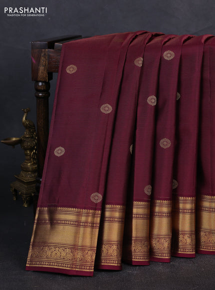 Pure kanchipuram silk saree deep wine with allover zari weaves & buttas and zari woven border