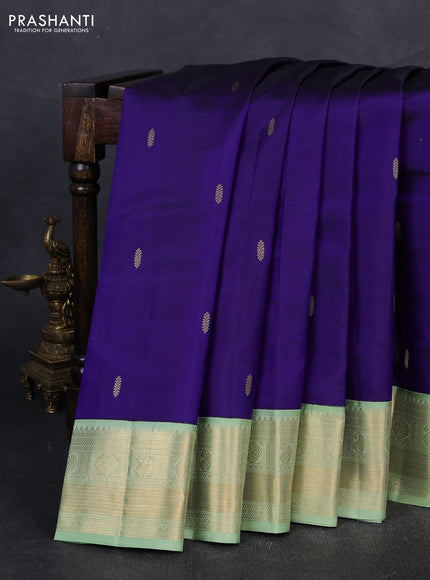 Pure kanchipuram silk saree blue and pista green with zari woven buttas and zari woven korvai border