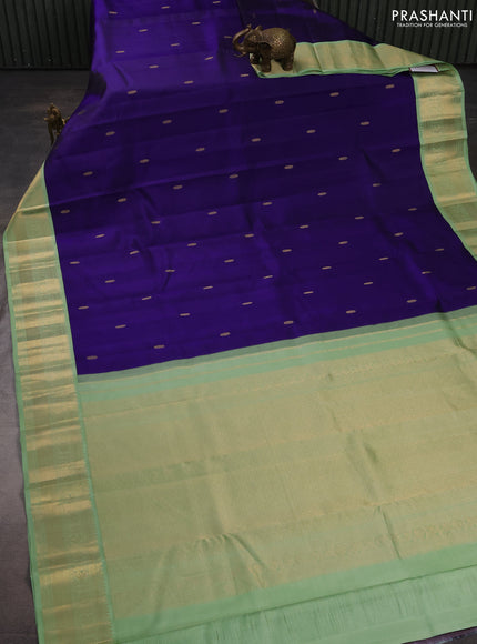 Pure kanchipuram silk saree blue and pista green with zari woven buttas and zari woven korvai border