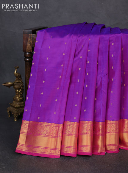 Pure kanchipuram silk saree purple and pink with allover zari woven buttas and zari woven border
