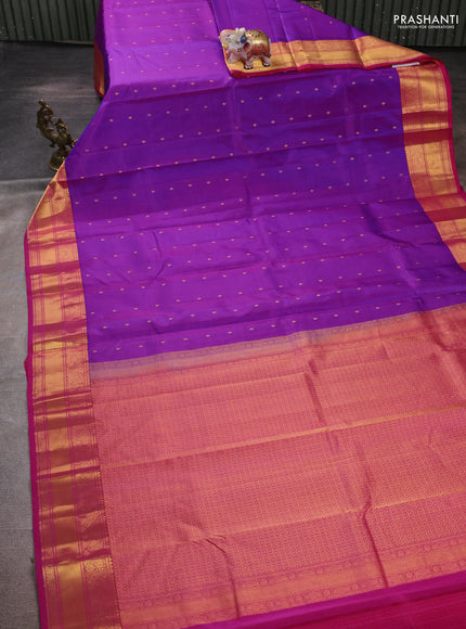 Pure kanchipuram silk saree purple and pink with allover zari woven buttas and zari woven border