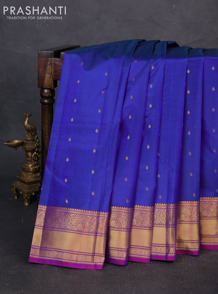 Pure kanchipuram silk saree dual shade of violet and dual shade of purple with allover zari woven buttas and zari woven border